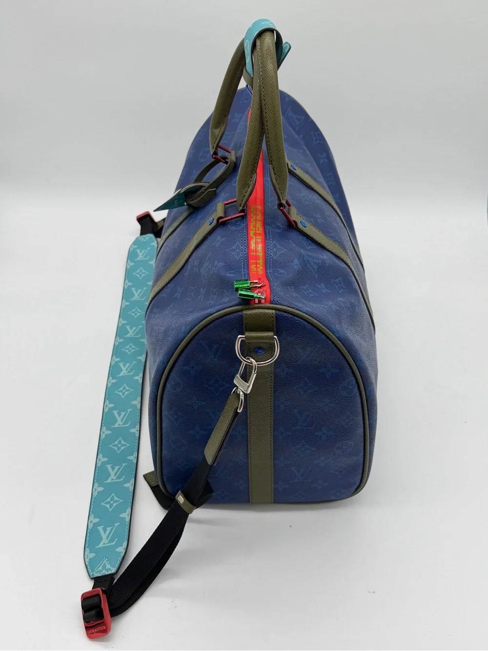 Louis Vuitton Blue Taigarama Monogram Keepall Bandouliere 50